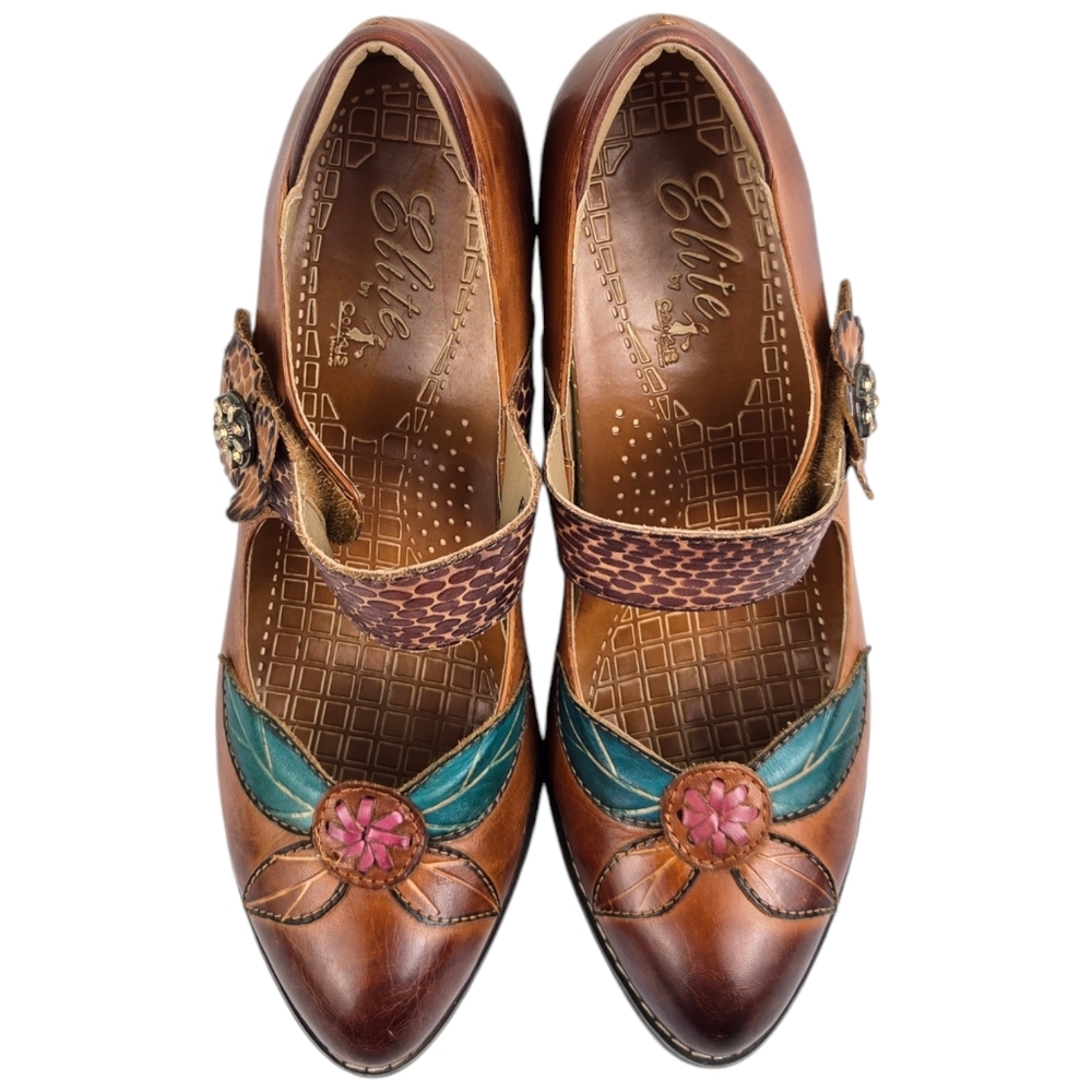 Elite by Corky's  Women's Size 7 Wild Flower Painted/Tooled Leather Heels - Picture 4 of 13